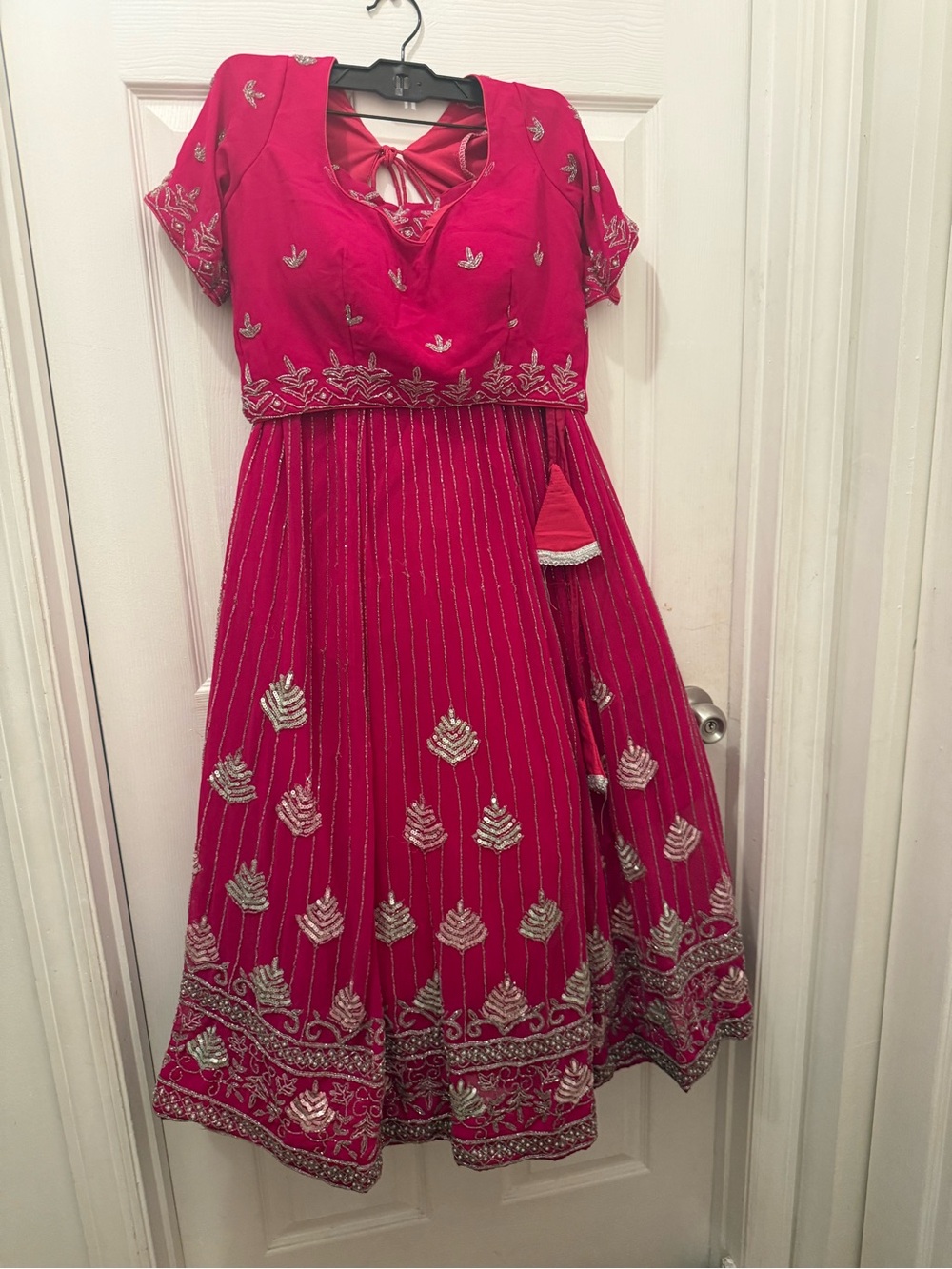 India Boutique Hot Pink & Silver Embroidered Women's Lehenga